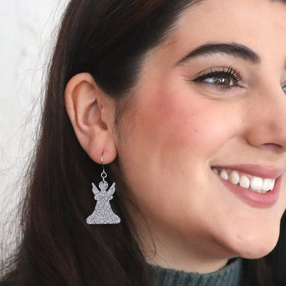 Angel Glitter Drop Earrings - Silver  -  Erstwilder Essentials  -  Quirky Resin and Enamel Accessories
