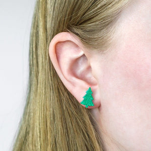 Green Christmas Tree Stud Earrings  -  Erstwilder Essentials  -  Quirky Resin and Enamel Accessories