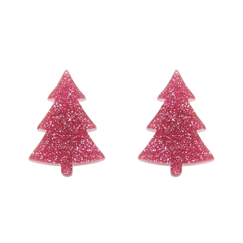 Pink Christmas Tree Stud Earrings  -  Erstwilder Essentials  -  Quirky Resin and Enamel Accessories
