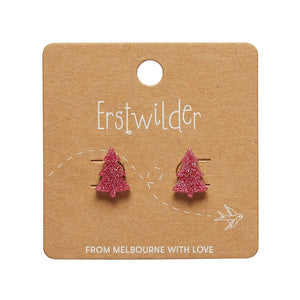 Pink Christmas Tree Stud Earrings  -  Erstwilder Essentials  -  Quirky Resin and Enamel Accessories
