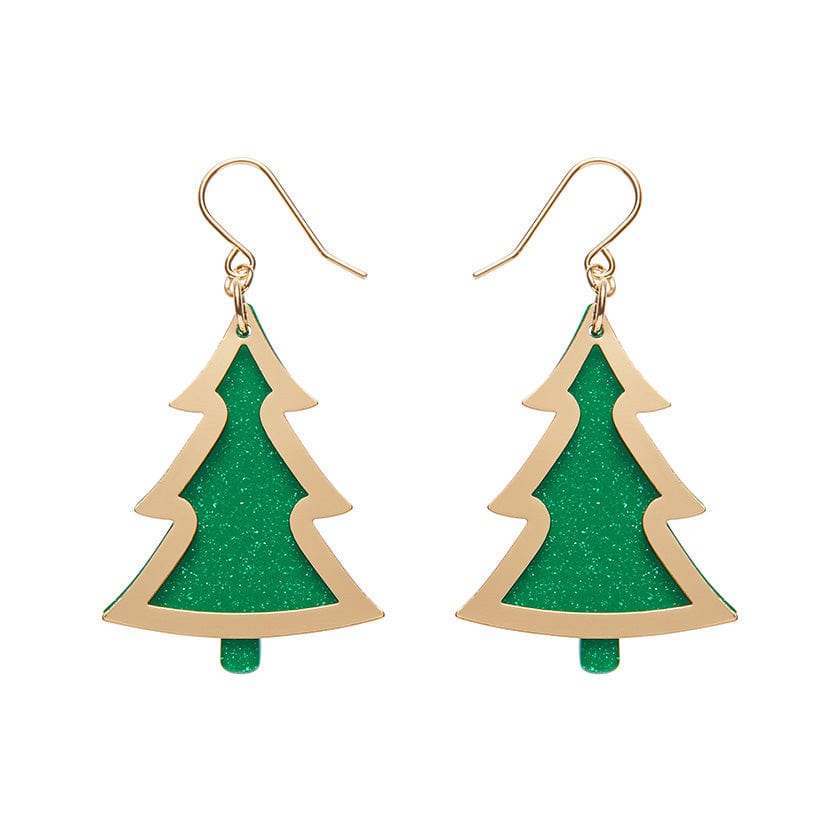 Green Christmas Tree Drop Earrings - Gold  -  Erstwilder Essentials  -  Quirky Resin and Enamel Accessories