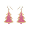 Pink Christmas Tree Drop Earrings - Gold