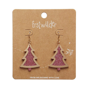 Pink Christmas Tree Drop Earrings - Gold  -  Erstwilder Essentials  -  Quirky Resin and Enamel Accessories