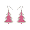 Pink Christmas Tree Drop Earrings - Silver