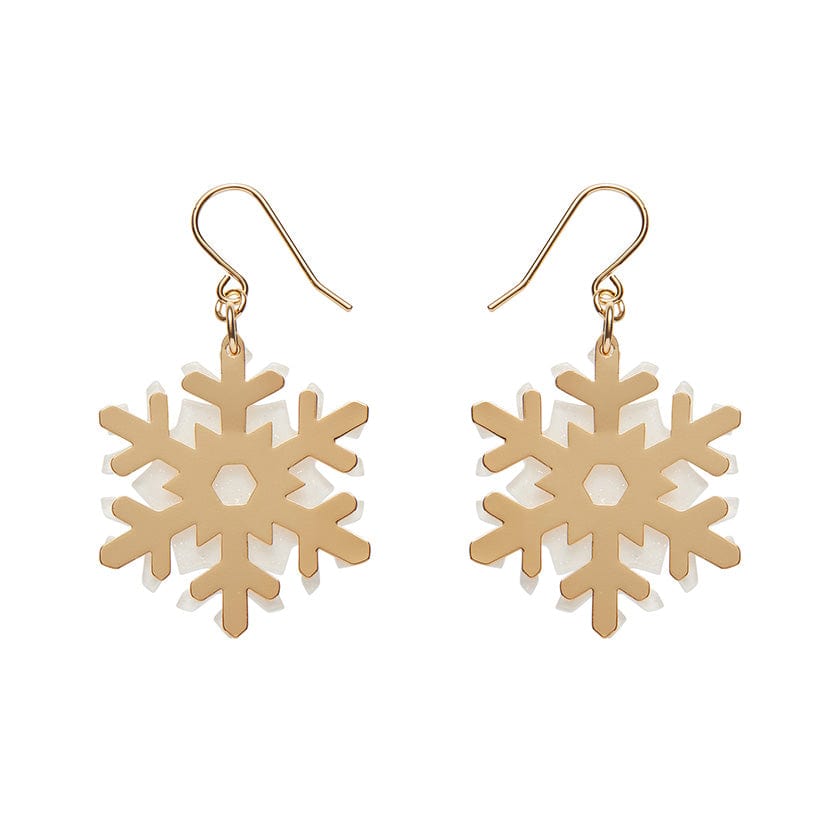 White Snowflake Drop Earrings - Gold  -  Erstwilder Essentials  -  Quirky Resin and Enamel Accessories