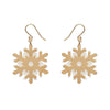 White Snowflake Drop Earrings - Gold