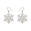 White Snowflake Drop Earrings - Silver