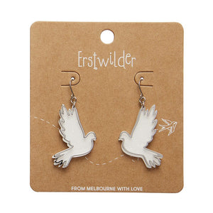 White Dove Drop Earrings - Silver  -  Erstwilder Essentials  -  Quirky Resin and Enamel Accessories