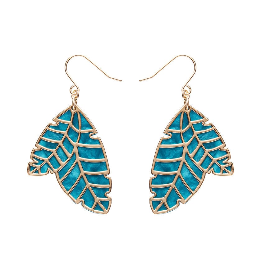 Leaf Textured Emerald Resin Drop Earrings - Gold  -  Erstwilder Essentials  -  Quirky Resin and Enamel Accessories