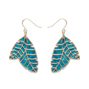 Leaf Textured Emerald Resin Drop Earrings - Gold  -  Erstwilder Essentials  -  Quirky Resin and Enamel Accessories