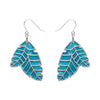 Leaf Textured Emerald Resin Drop Earrings - Silver