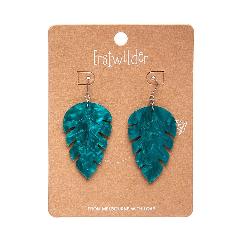 Large Leaf Essential Drop Earrings - Green  -  Erstwilder Essentials  -  Quirky Resin and Enamel Accessories