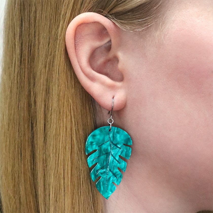 Large Leaf Essential Drop Earrings - Green  -  Erstwilder Essentials  -  Quirky Resin and Enamel Accessories