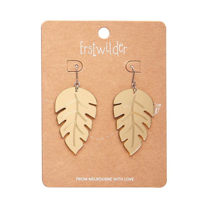 Large Leaf Essential Drop Earrings - Gold  -  Erstwilder Essentials  -  Quirky Resin and Enamel Accessories