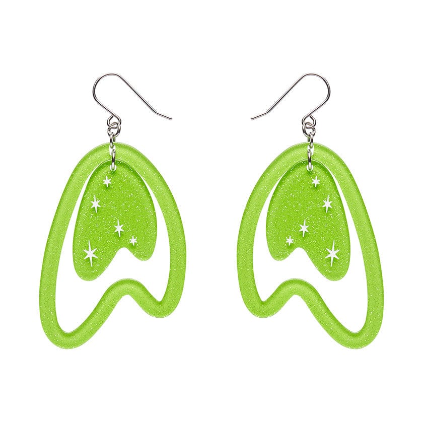 Atomic Boomerang Drop Earrings - Green  -  Erstwilder Essentials  -  Quirky Resin and Enamel Accessories
