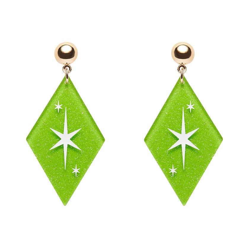 Atomic Diamond Drop Earrings - Green  -  Erstwilder Essentials  -  Quirky Resin and Enamel Accessories