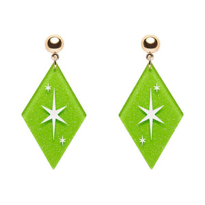 Atomic Diamond Drop Earrings - Green  -  Erstwilder Essentials  -  Quirky Resin and Enamel Accessories