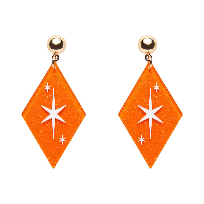 Atomic Diamond Drop Earrings - Orange  -  Erstwilder Essentials  -  Quirky Resin and Enamel Accessories