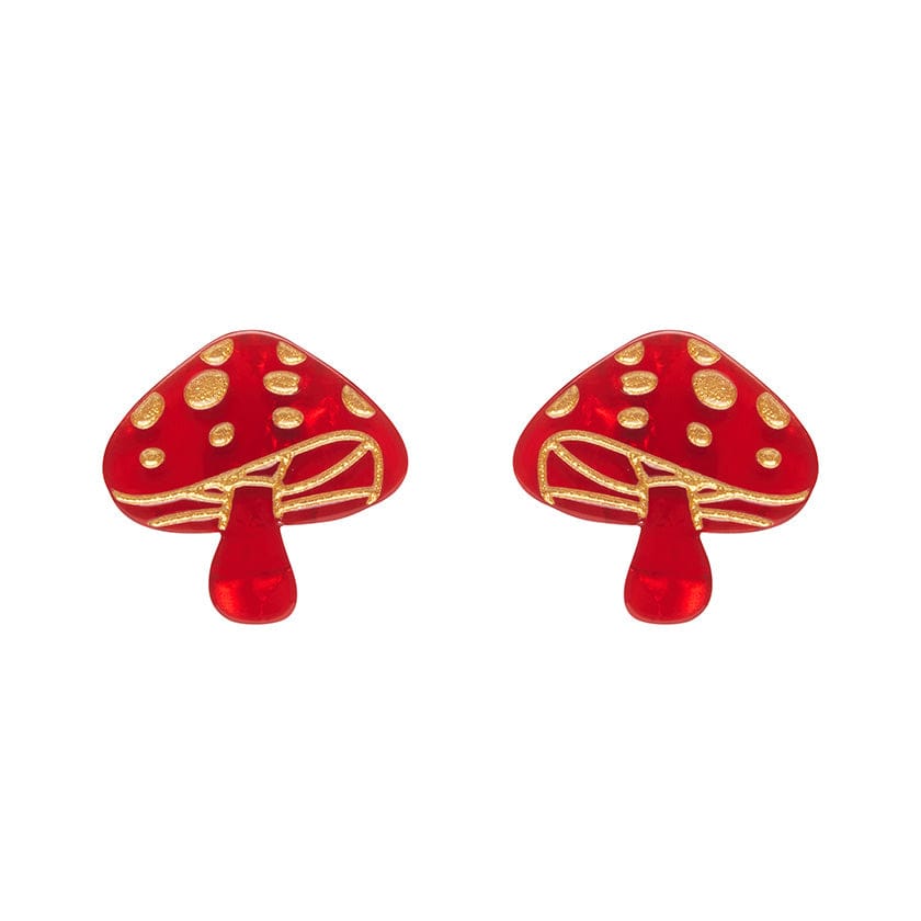 Mushroom Stud Earrings - Red  -  Erstwilder Essentials  -  Quirky Resin and Enamel Accessories