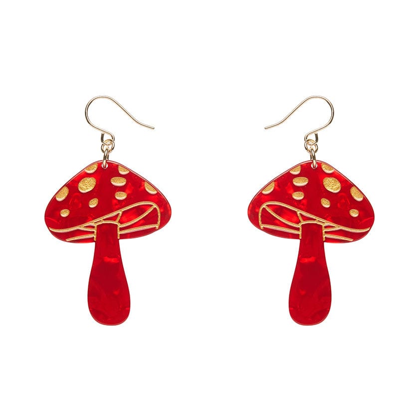 Mushroom Drop Earrings - Red  -  Erstwilder Essentials  -  Quirky Resin and Enamel Accessories