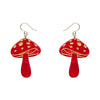 Mushroom Drop Earrings - Red