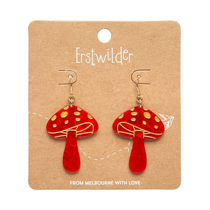 Mushroom Drop Earrings - Red  -  Erstwilder Essentials  -  Quirky Resin and Enamel Accessories