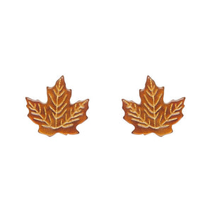 Maple Leaf Stud Earrings - Orange  -  Erstwilder Essentials  -  Quirky Resin and Enamel Accessories