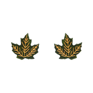 Maple Leaf Stud Earrings - Green  -  Erstwilder Essentials  -  Quirky Resin and Enamel Accessories