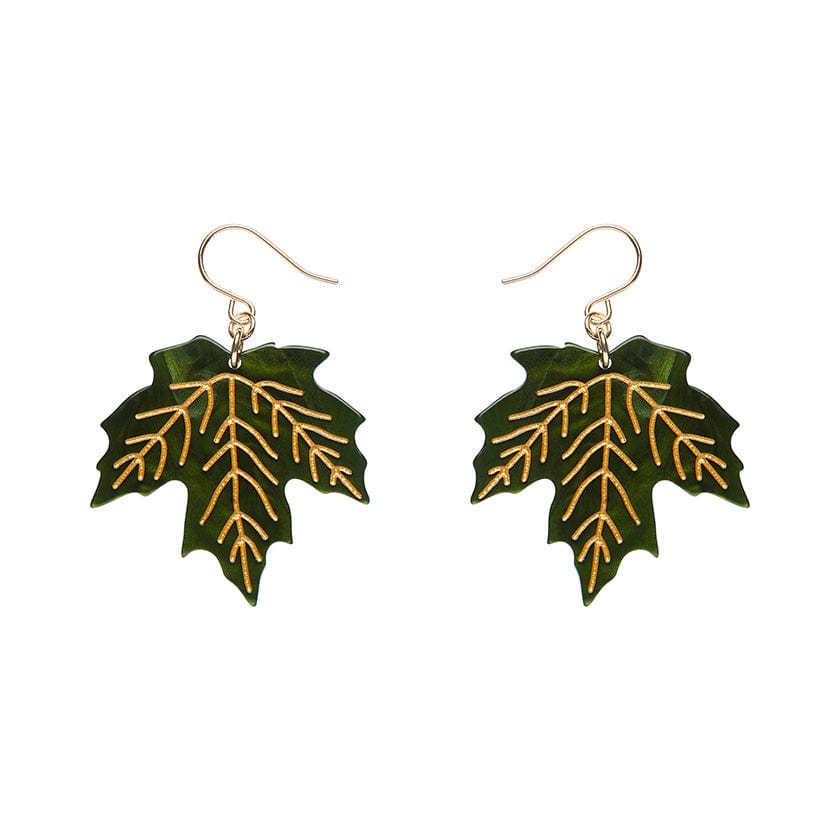 Maple Leaf Drop Earrings - Green  -  Erstwilder Essentials  -  Quirky Resin and Enamel Accessories