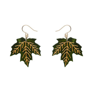 Maple Leaf Drop Earrings - Green  -  Erstwilder Essentials  -  Quirky Resin and Enamel Accessories