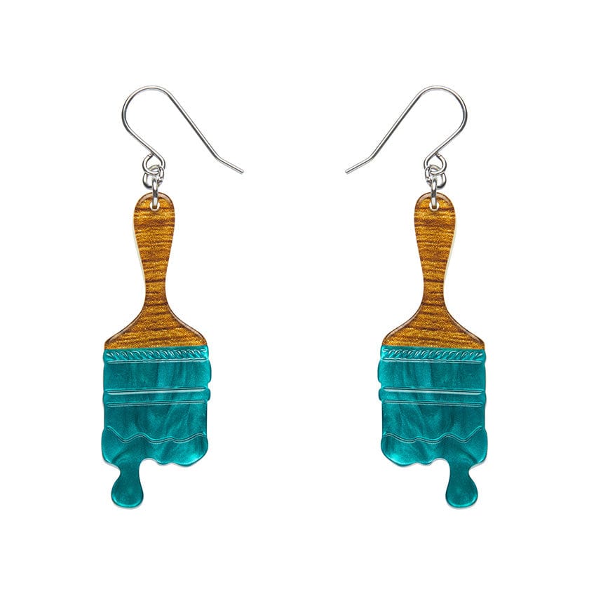 Paint Brush Ripple Drop Earrings - Teal  -  Erstwilder Essentials  -  Quirky Resin and Enamel Accessories