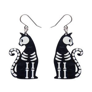 Bone Kitty Drop Earrings - Black  -  Erstwilder Essentials  -  Quirky Resin and Enamel Accessories