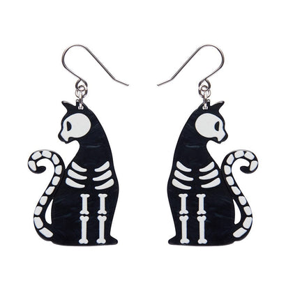 Bone Kitty Drop Earrings - Black  -  Erstwilder Essentials  -  Quirky Resin and Enamel Accessories
