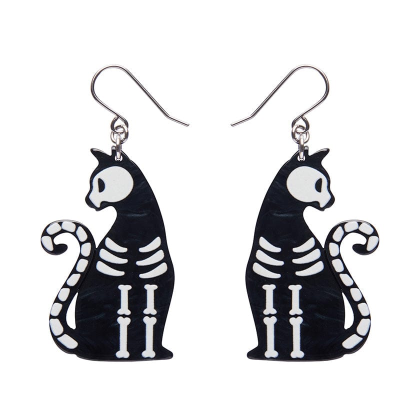 Bone Kitty Drop Earrings - Black  -  Erstwilder Essentials  -  Quirky Resin and Enamel Accessories
