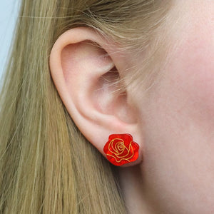 Eternal Rose Stud Earrings - Red  -  Erstwilder Essentials  -  Quirky Resin and Enamel Accessories