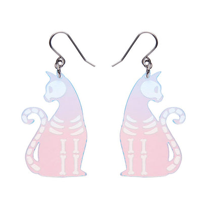 Bone Kitty Drop Earrings - Iridescent  -  Erstwilder Essentials  -  Quirky Resin and Enamel Accessories