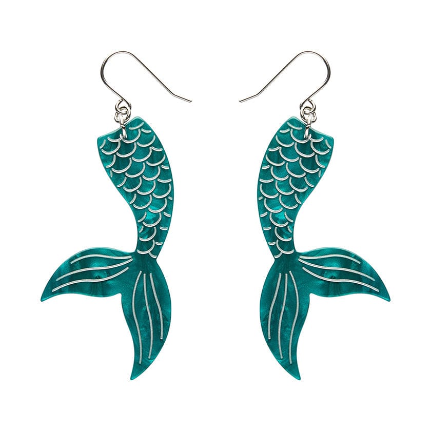 Mermaid Tail Drop Earrings - Aqua  -  Erstwilder Essentials  -  Quirky Resin and Enamel Accessories