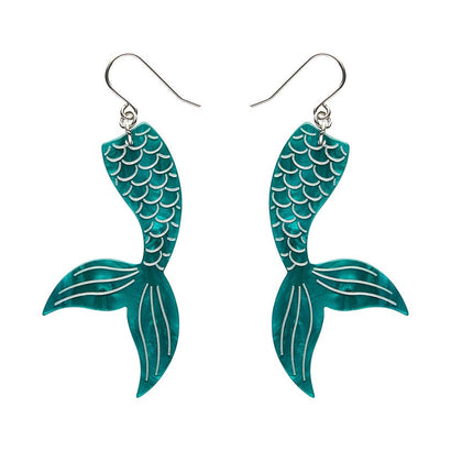 Mermaid Tail Drop Earrings - Aqua  -  Erstwilder Essentials  -  Quirky Resin and Enamel Accessories