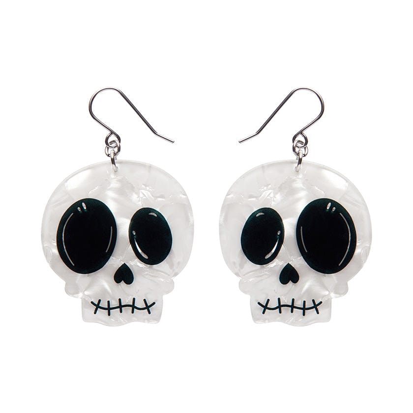 Skull Drop Earrings - White  -  Erstwilder Essentials  -  Quirky Resin and Enamel Accessories