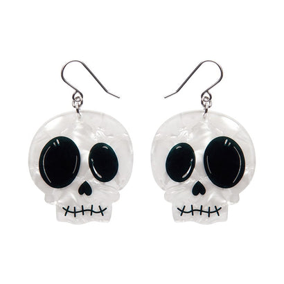 Skull Drop Earrings - White  -  Erstwilder Essentials  -  Quirky Resin and Enamel Accessories