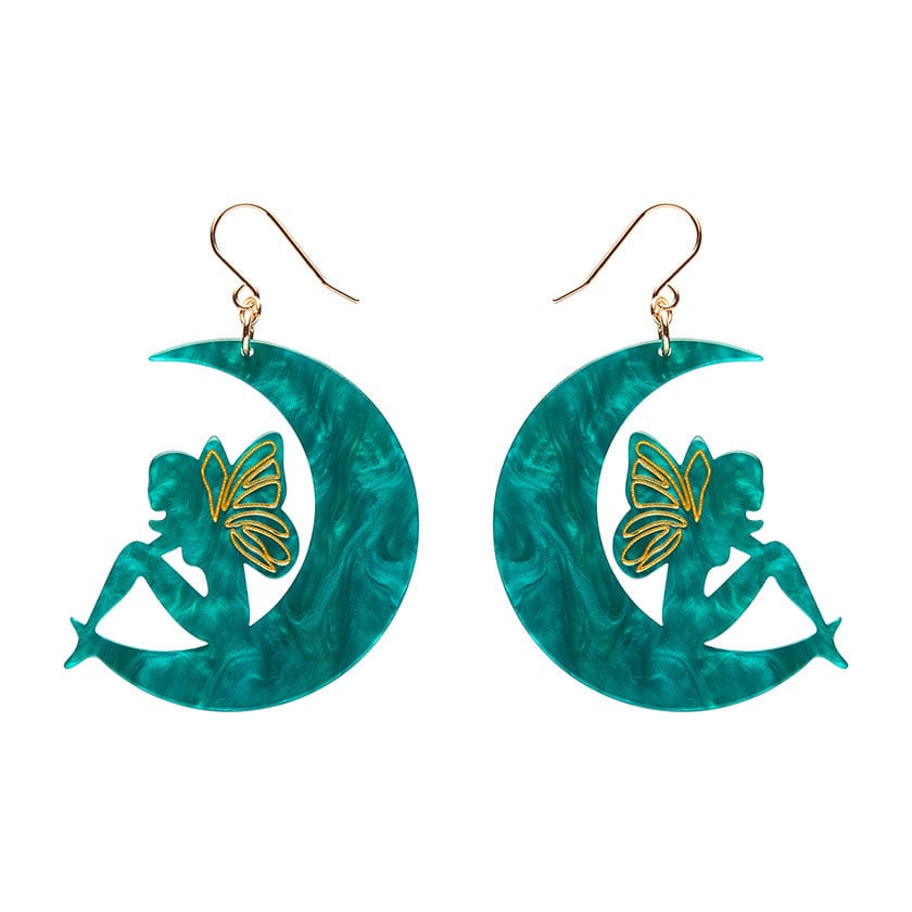 Fairy Moon Drop Earrings - Mint  -  Erstwilder Essentials  -  Quirky Resin and Enamel Accessories