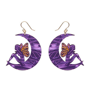 Fairy Moon Drop Earrings - Purple  -  Erstwilder Essentials  -  Quirky Resin and Enamel Accessories