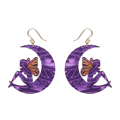 Fairy Moon Drop Earrings - Purple  -  Erstwilder Essentials  -  Quirky Resin and Enamel Accessories