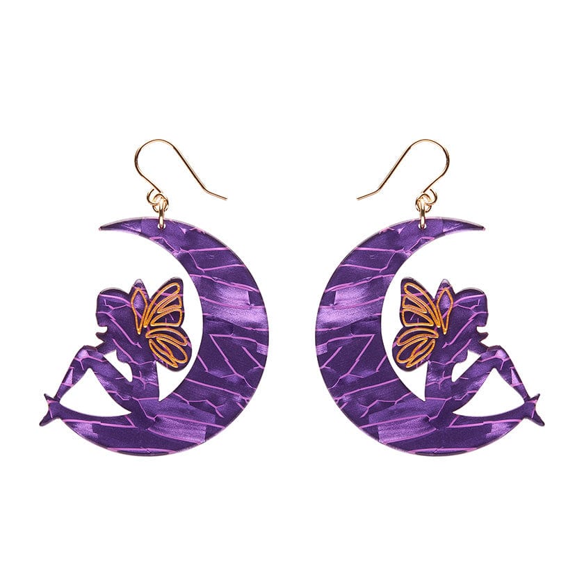 Fairy Moon Drop Earrings - Purple  -  Erstwilder Essentials  -  Quirky Resin and Enamel Accessories
