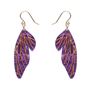 Fairy Wings Drop Earrings - Purple  -  Erstwilder Essentials  -  Quirky Resin and Enamel Accessories