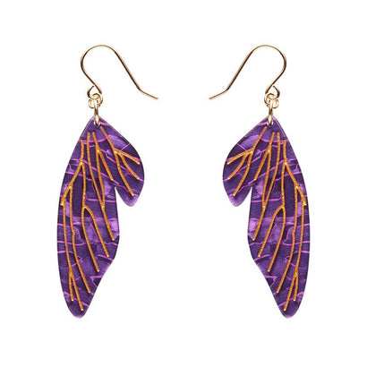 Fairy Wings Drop Earrings - Purple  -  Erstwilder Essentials  -  Quirky Resin and Enamel Accessories