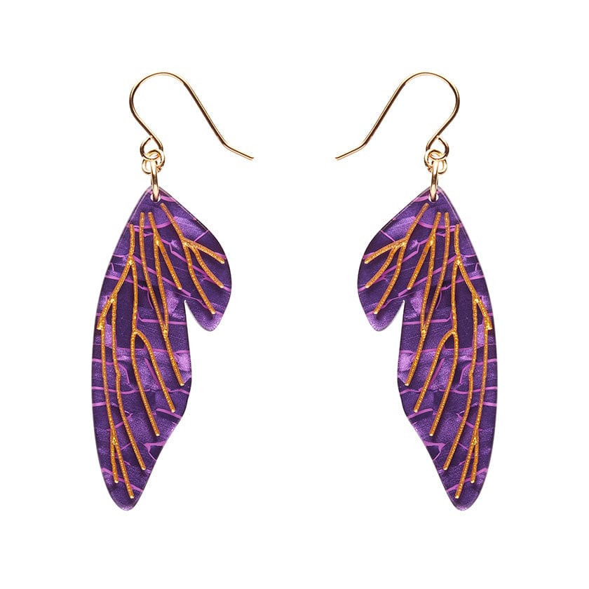 Fairy Wings Drop Earrings - Purple  -  Erstwilder Essentials  -  Quirky Resin and Enamel Accessories