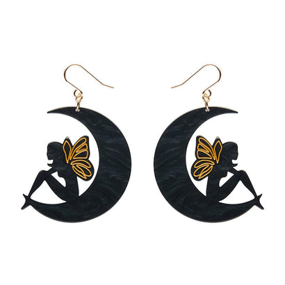 Fairy Moon Drop Essential Earrings - Black  -  Erstwilder Essentials  -  Quirky Resin and Enamel Accessories