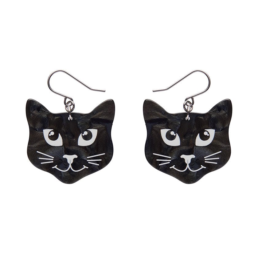 Black Cat Drop Earrings - Black  -  Erstwilder Essentials  -  Quirky Resin and Enamel Accessories