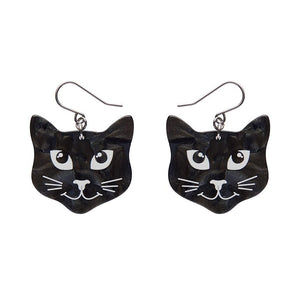 Black Cat Drop Earrings - Black  -  Erstwilder Essentials  -  Quirky Resin and Enamel Accessories